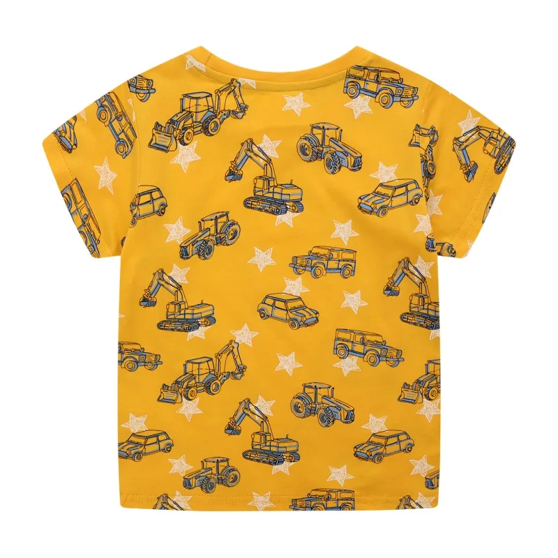 Little maven Children's Clothing 2025 Summer New T shirts Cartoon Excavators Shirts Baby Boys Kids Clothes Cotton