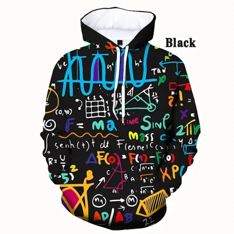 3D Printed Funny Mathematical Hoodie For Men Equation Pattern Long Sleeves Sweatshirts Autumn Street Tops Pullover Loose Hoodies