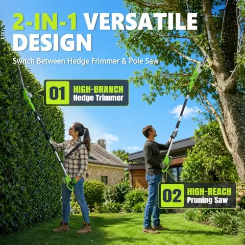 40V 2-in-1 Cordless Pole Saw & Hedge Trimmer, 8