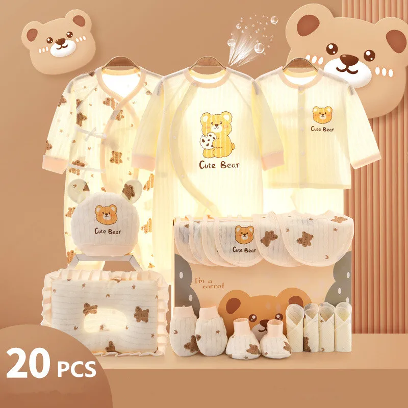 25/23/20 pieces/lot Newborn Baby Clothes Sets For Girls Boys 100% Cotton Infant Summer Clothes Outfits Baby Rompers Hat Bibs