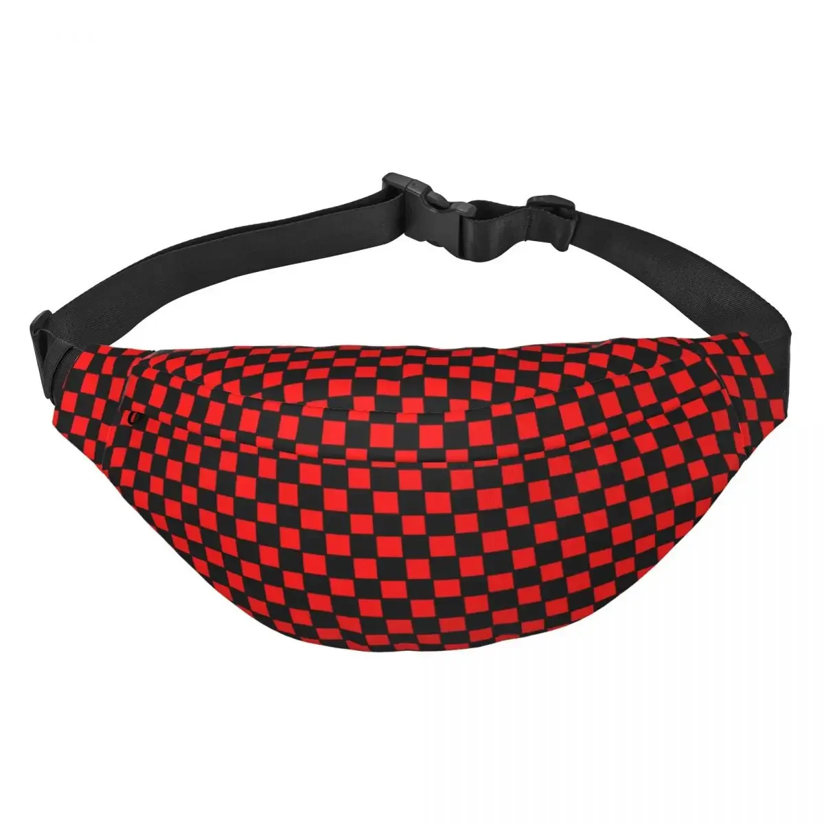 Checkerboard Geometric Plaid Fanny Pack Men Women Cool Black And Red Sling Crossbody Waist Bag Cycling Phone Money Pouch