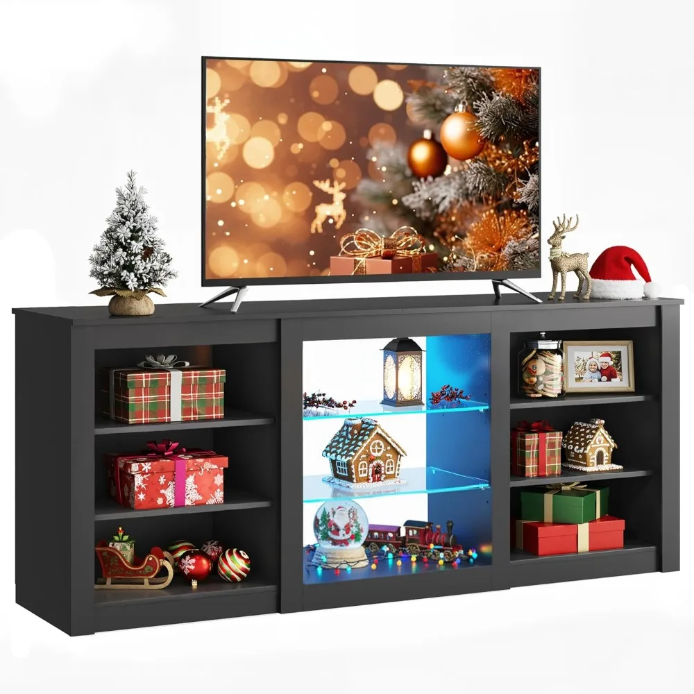 

Modern TV Stand for 65 Inch TV, Entertainment Center with Adjustable Open Shelves & LED Lights, Sturdy Media, Customized