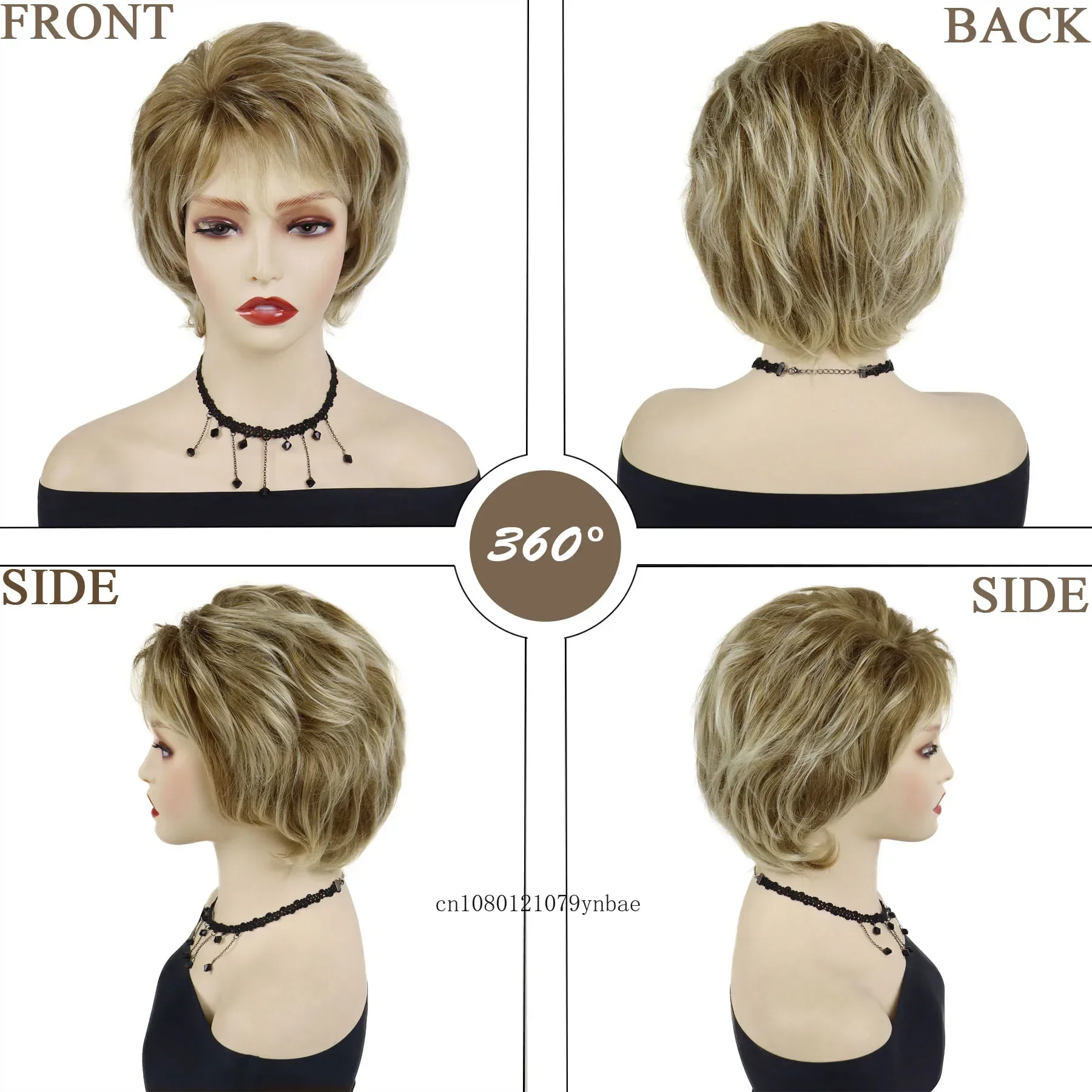 合成ピクシーカットヘアスタイルショートカーリーウィッグ前髪付きオンブルブロンドウィッグ女性用デイリーコスプレパーティーコスチューム耐熱性