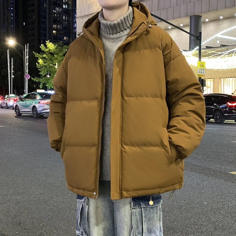 معطف خبز بغطاء للرأس فضفاض مقاس كبير للرجال - سترة شتوية مبطنة بالقطن الفاخر 2025 #4