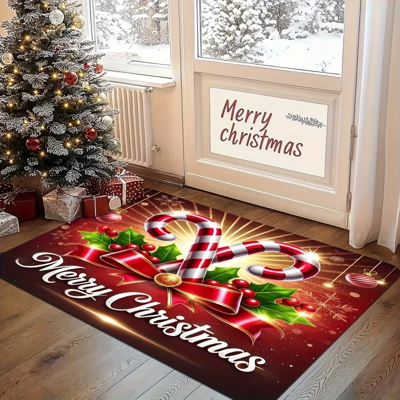 Felt Floor Mat,Two Gnomes On Swing Print, tar Wooden Board Background Pattern, Household Entryway Decor Rug