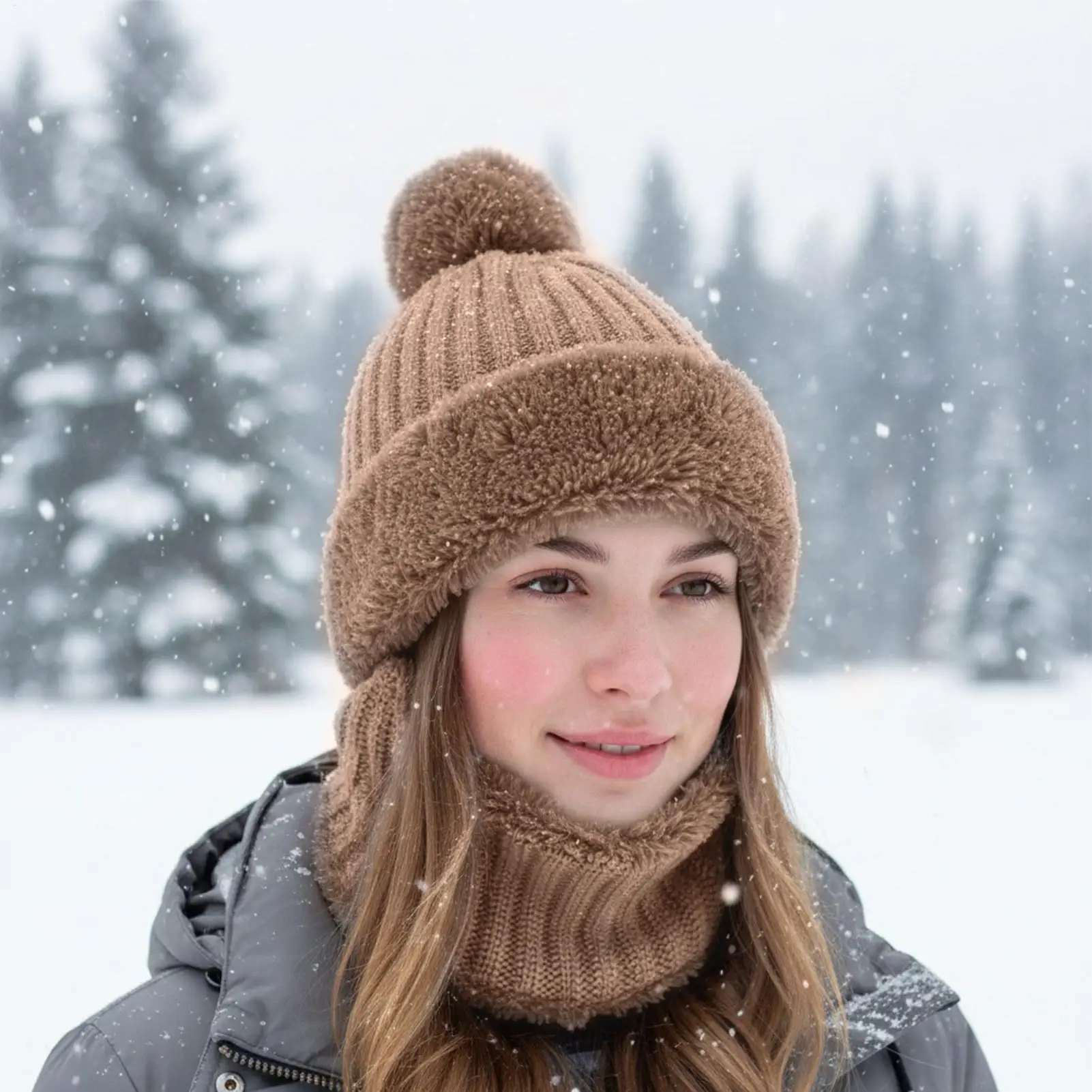 

Winter Hats For Women Soft Beanie With Neck Gaiter Fleece Lining Hat For Women Winter With Ear Flaps For Cold Weather Autumn