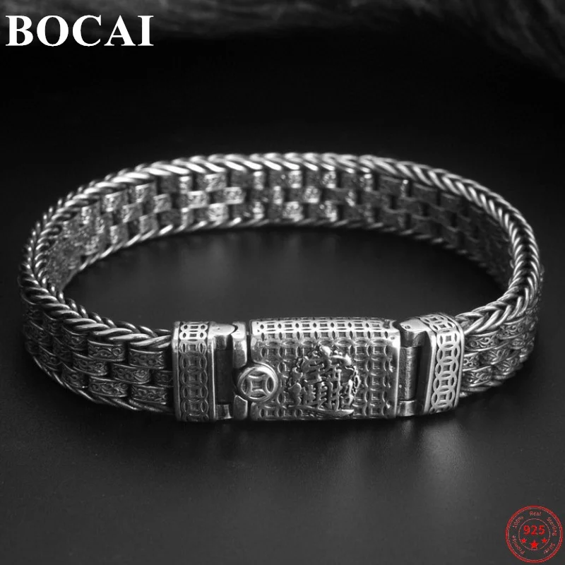 

BOCAI S925 Sterling Silver Bracelets for Men ZhaoCaiJinBao Prayer Wheel Chain Customized Jewelry, Certificate, No Refundable