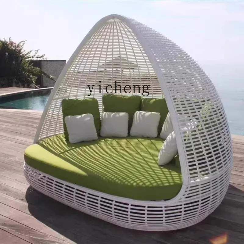 

ZK Outdoor Sofa Garden Courtyard Birdcage Round Resort Rattan Bed Large Rattan Bed