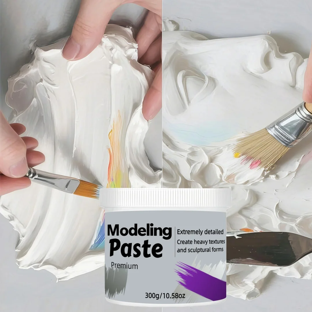 Pasta de Modelar de 10.58oz: Esculpe, Apila, Dá Forma en Lienzo y Madera, Arte 3D, Mezclable con Pintura Acrílica, Pasta Texturizada Resistente a las Grietas