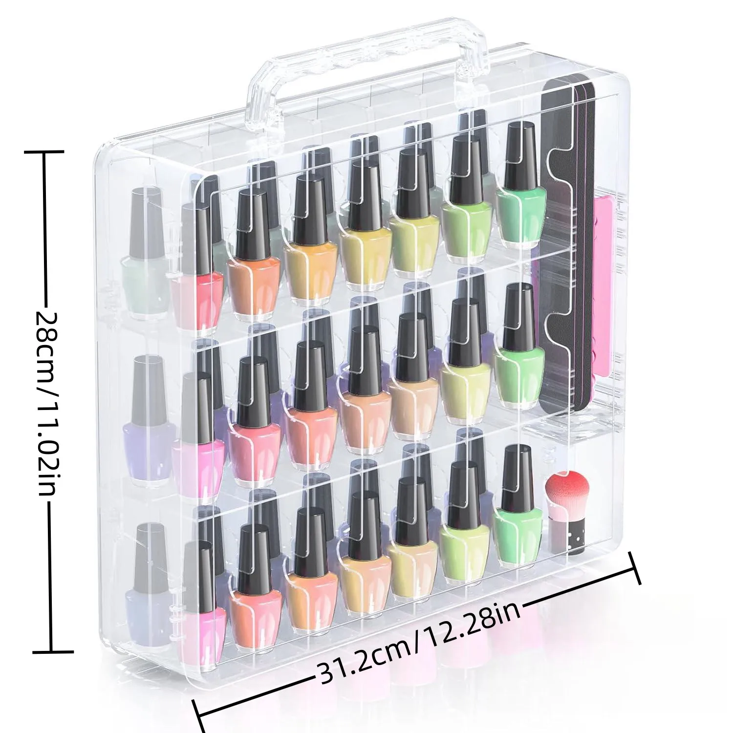 Clear Double-Sided Portable Nail Polish Organizer - Holds 48 Bottles With Adjustable Dividers For Gel And Regular Polish