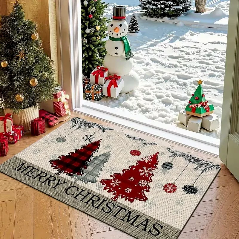 VIKAMA Merry Christmas Water Cow Grid Anti Slip Carpet Porch Indoor And Outdoor Christmas Home Decoration