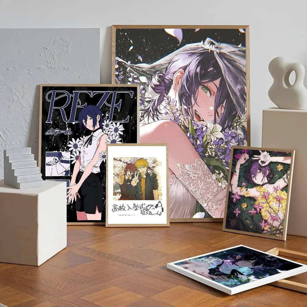 Anime Chainsaw Man Reze Arc Movie Sticky Posters Retro Kraft Paper Sticker DIY Room Bar Cafe Aesthetic Art Wall Painting