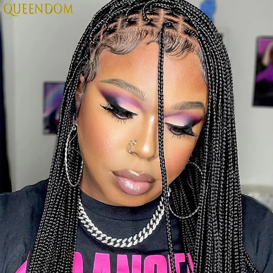 

Cornrows Синтетические полные кружевные плетеные парики для афро-черных женщин Коробка без узлов Плетение волос Парик Locs Goddess Маленькая часть косичек Парик