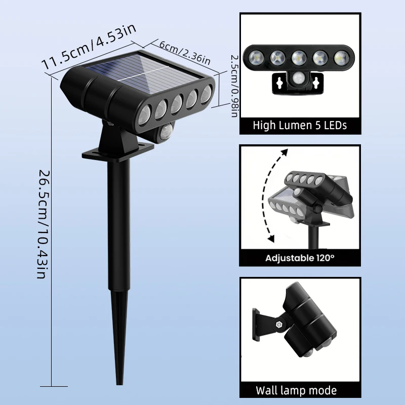 4PCS Solar Powered Outdoor Wall Light 3 Modes Security Lamp for Patio Garden Porch Fence Corridor Balcony 5 LED Bulbs Motion Sensor Solar Pathway