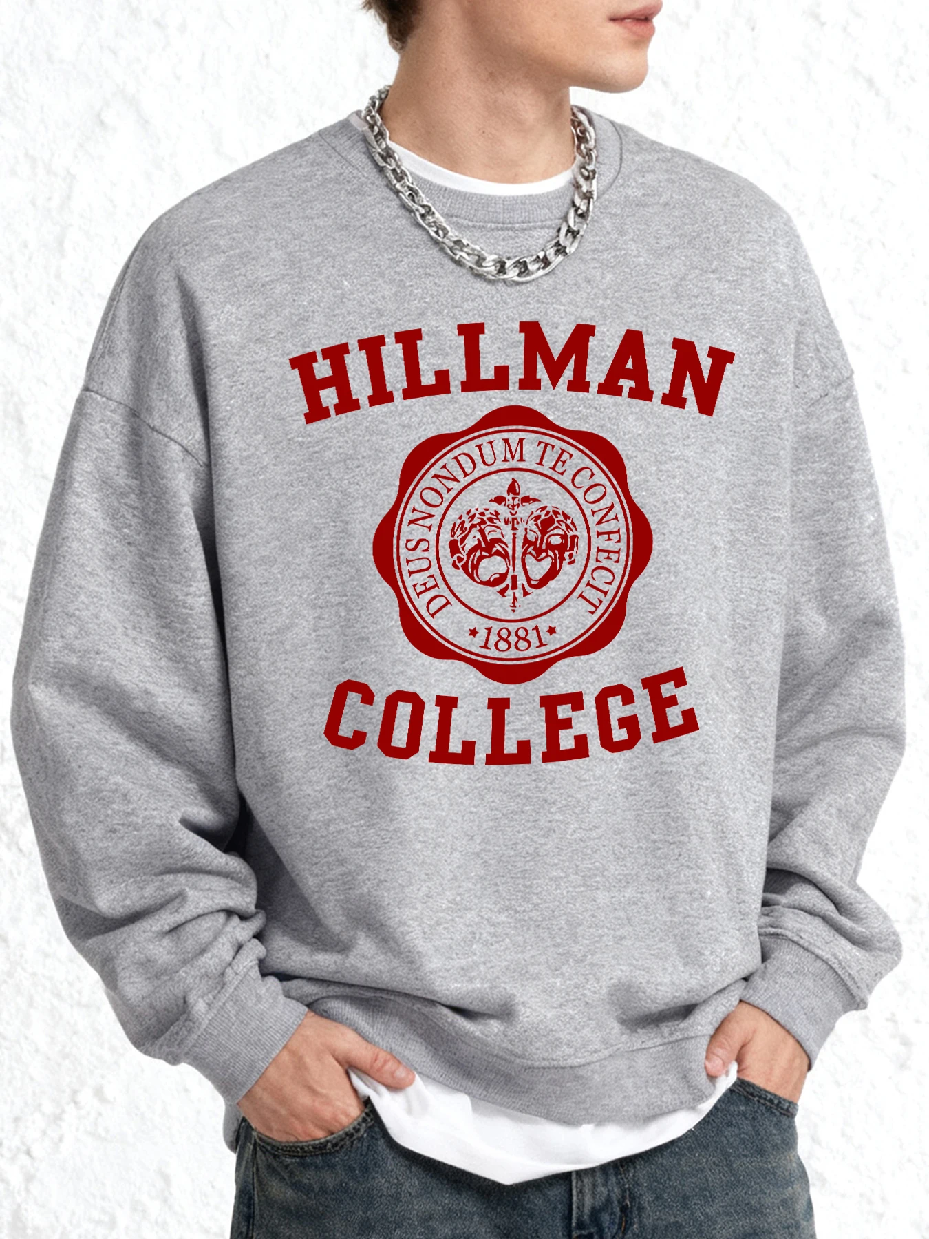 Hillman College Nummer 1881 Design Herren Sweatshirt All-Match Retro Pullover Einfaches Rundhals-Top Übergröße Unisex Hip Hop Kleidung