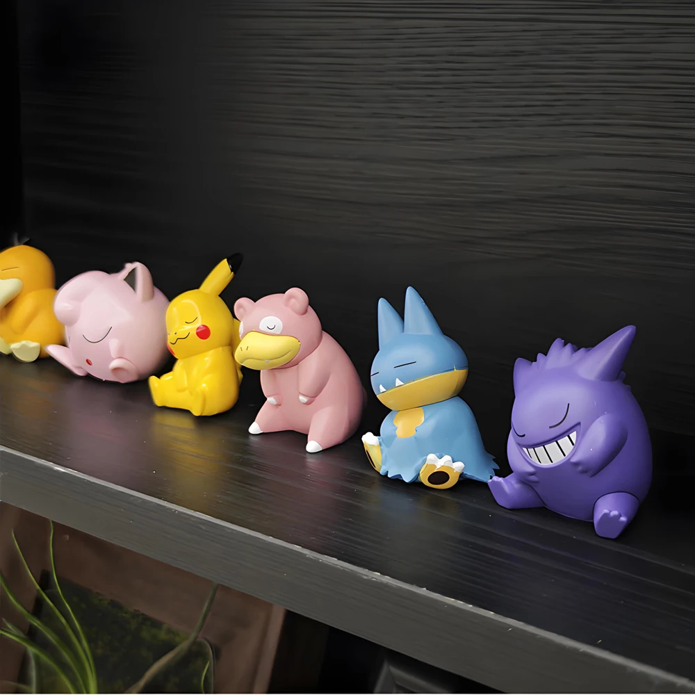 6 قطعة/المجموعة البوكيمون بيكاتشو أنيمي اللعب الدمى Psyduck Gengar Jigglypuff Gonbe Slowpoke النوم لطيف نموذج ألعاب شخصيات الحركة