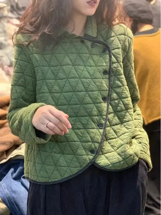 

Thiened Cotton Jaet Women's Autumn Winter Long Sve Ele Artistic Color Blo Small Coat Retro Sle Casual Com...