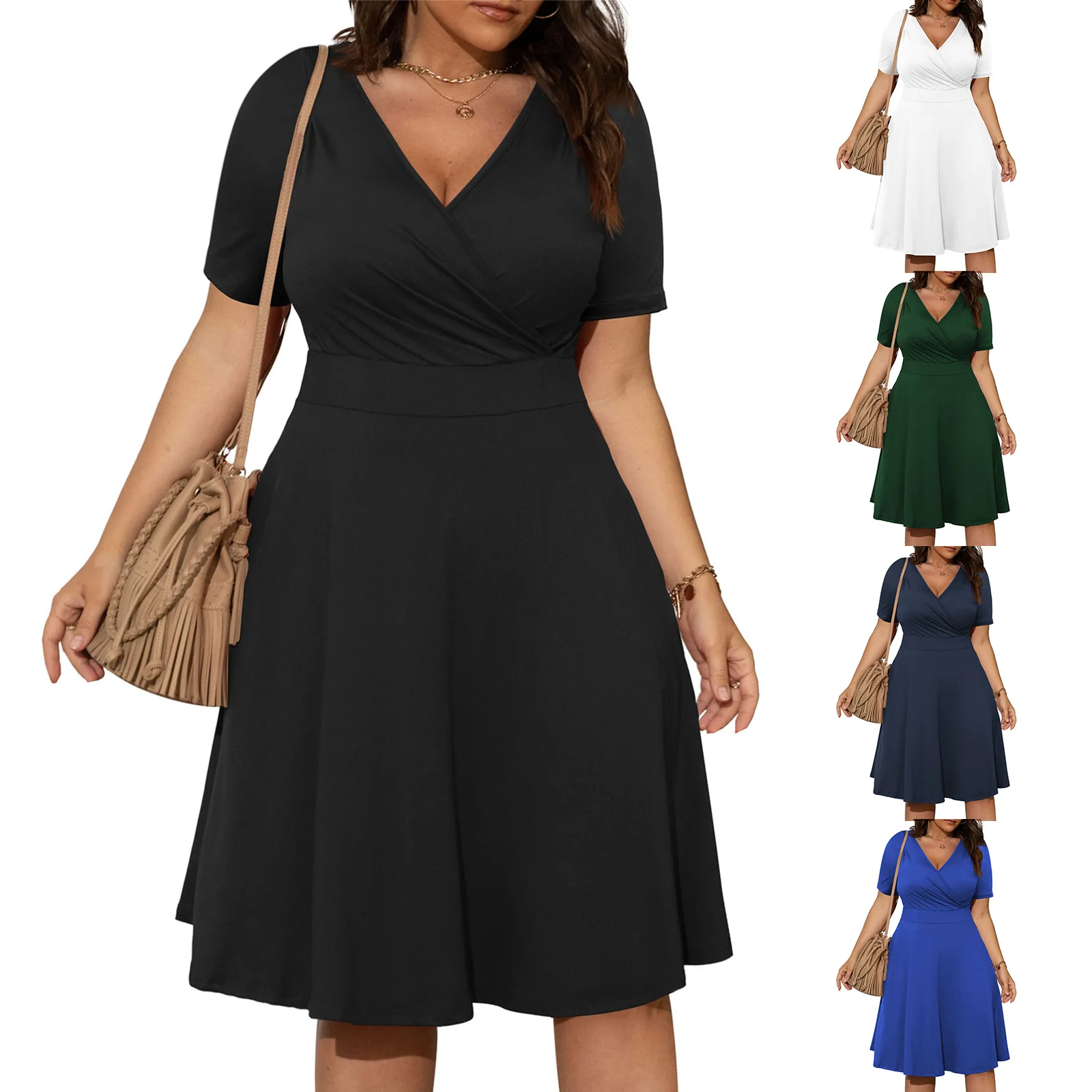 Plus Size 5XL Solid Summer Dress for Women Formal Occasion Party A Line Midi Dresses Short Sleeve Elegant Lady Oversized Dress