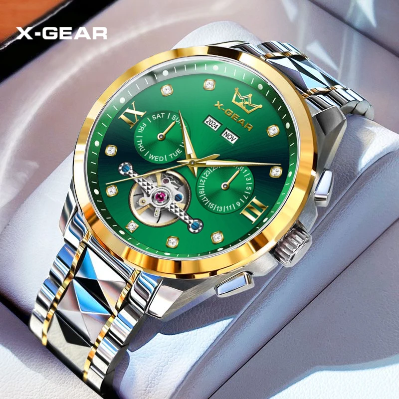 

XGear Мужские часы Автоматические механические часы Вечный календарь Турбийон Часы Кожаные водонепроницаемые часы Мужские деловые часы