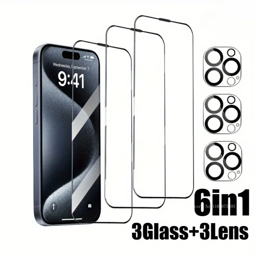 

6-in-1 Ultra HD Tempered Glass For iPhone 17 16 14 15 Pro Max 12 13 Mini Camera Lens Film For iPhone 16e 15 14 Plus 13 12 11 Pro