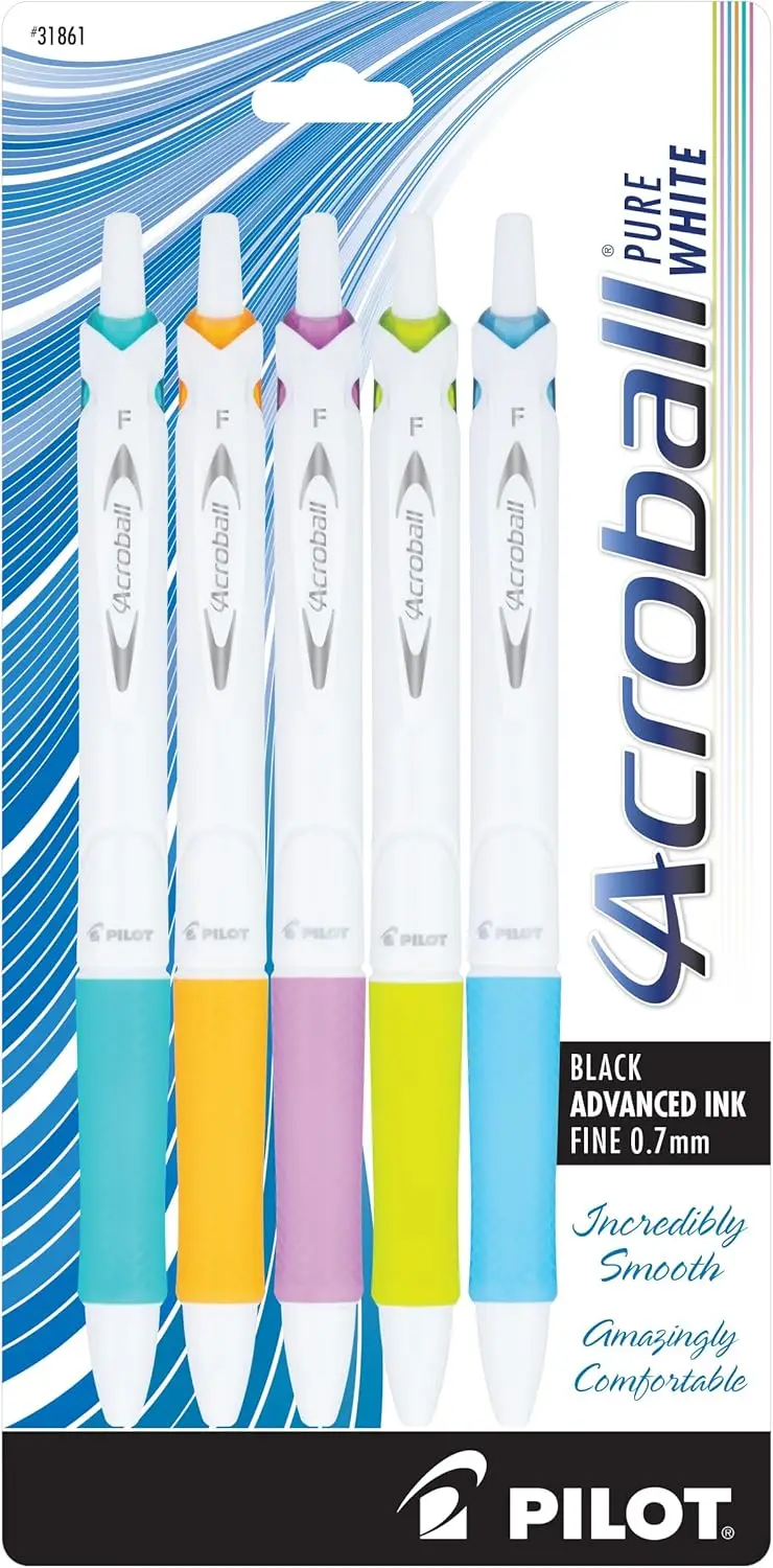 

Smooth & Smear-Resistant Retractable Ballpoint Pens, Fine Point, Black Ink, 5-Pack with Vibrant Color Accents