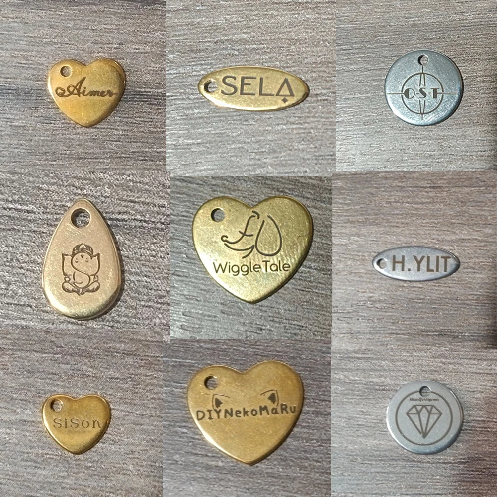 100 teile/los Benutzerdefinierte Laser Gravieren LOGO Edelstahl Charme Herzförmige Runde Oval Blank Anhänger Hundemarke Für DIY Schmuck Machen