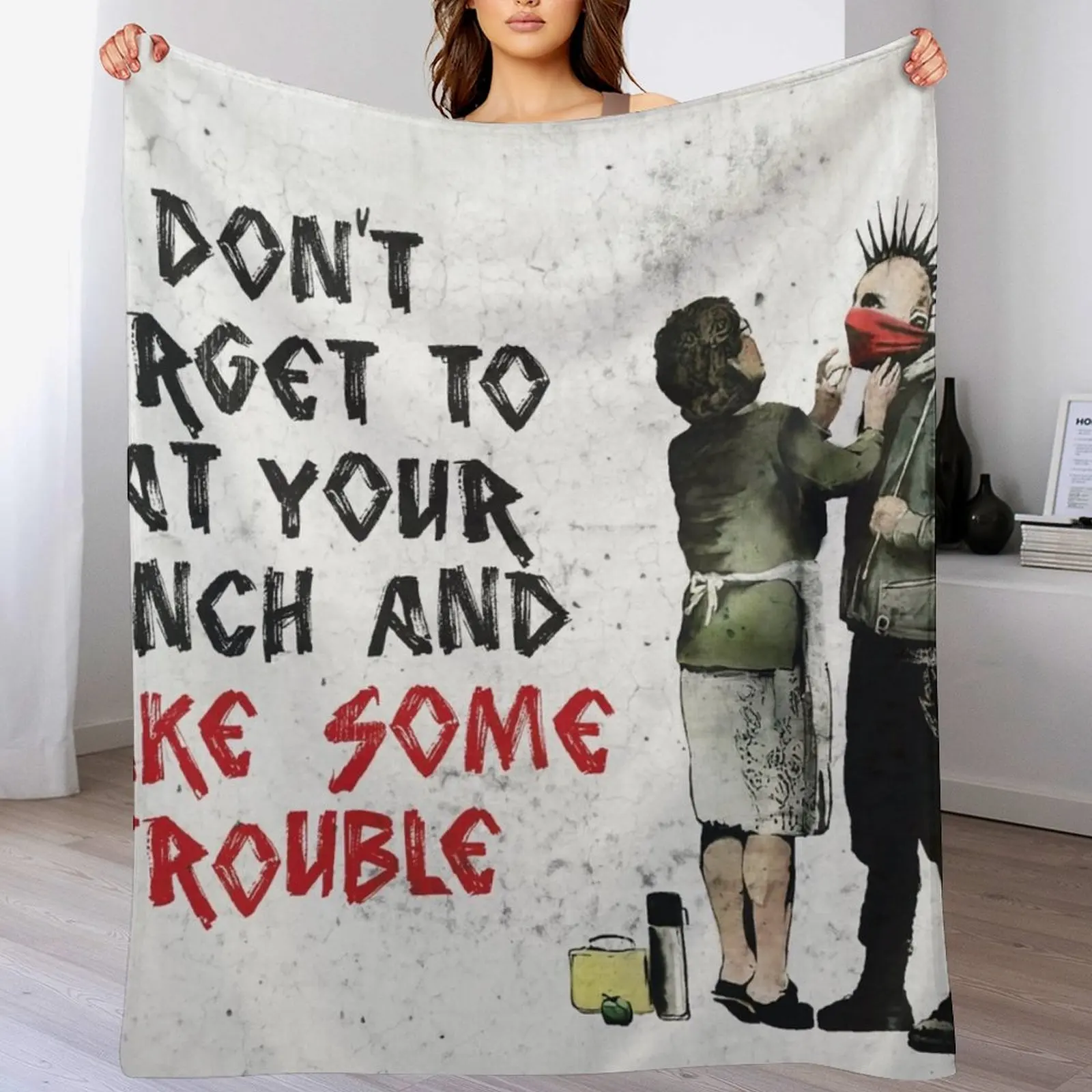 

Banksy - Don't Forget to Eat Your Lunch and Make Some Trouble Throw Blanket Decorative Throw For Baby Travel Bed covers Blankets