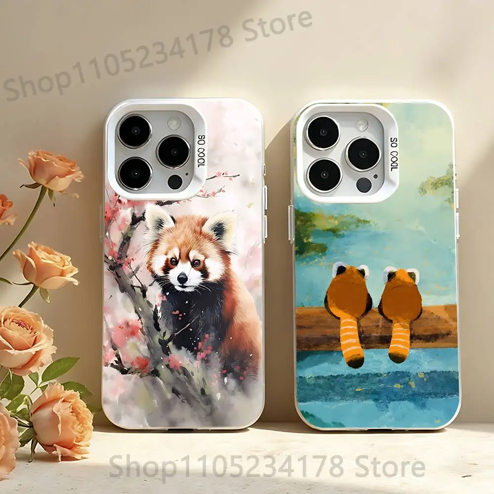

Red Small Panda Painting Phone Case For iPhone 17,16,15,14,13,12,11,Pro,Max,Plus,SE,Air,Mini Anti Fall White Bumper