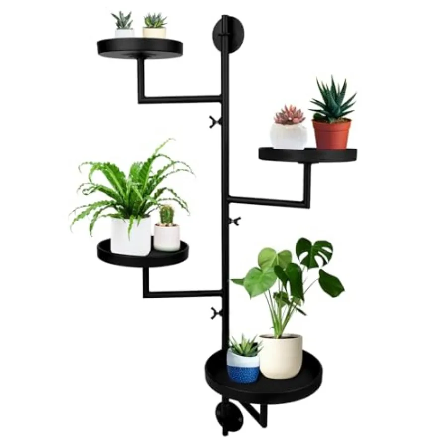 

Вращающиеся настенные полки для растений с регулируемыми ручками, 4-ярусная металлическая подвесная полка для комнатных растений, прочный держатель для растений