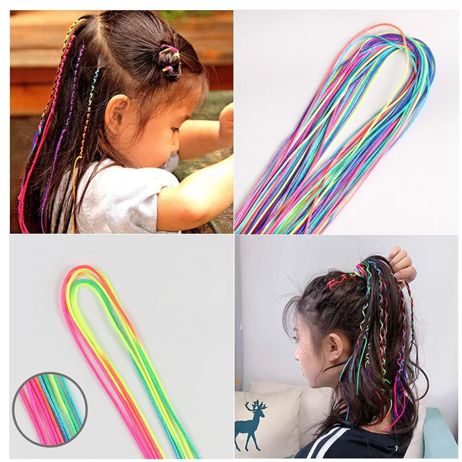 30Pcs Girls Colorful 90CM Hair braids Rope Strands for African Braids Girls DIY Ponytail Braids Women Styling Hair Accessories