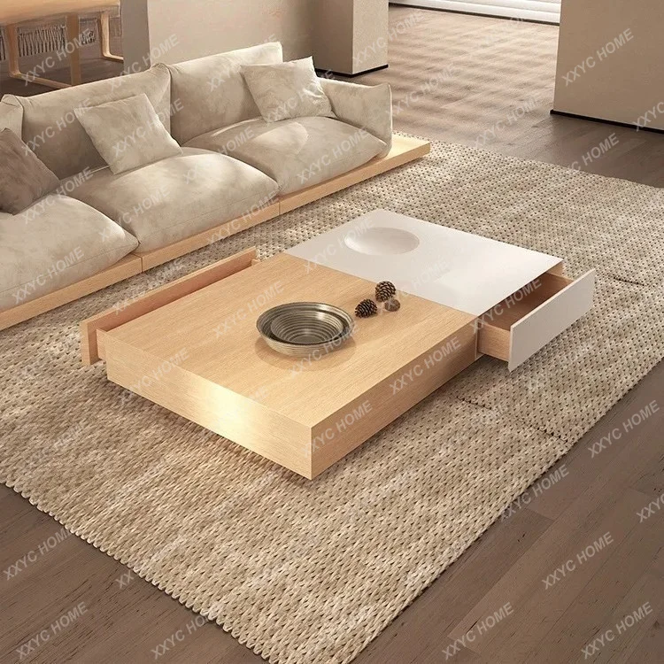 

L Cream log TV cabinet coffee table combination modern simple living room furniture