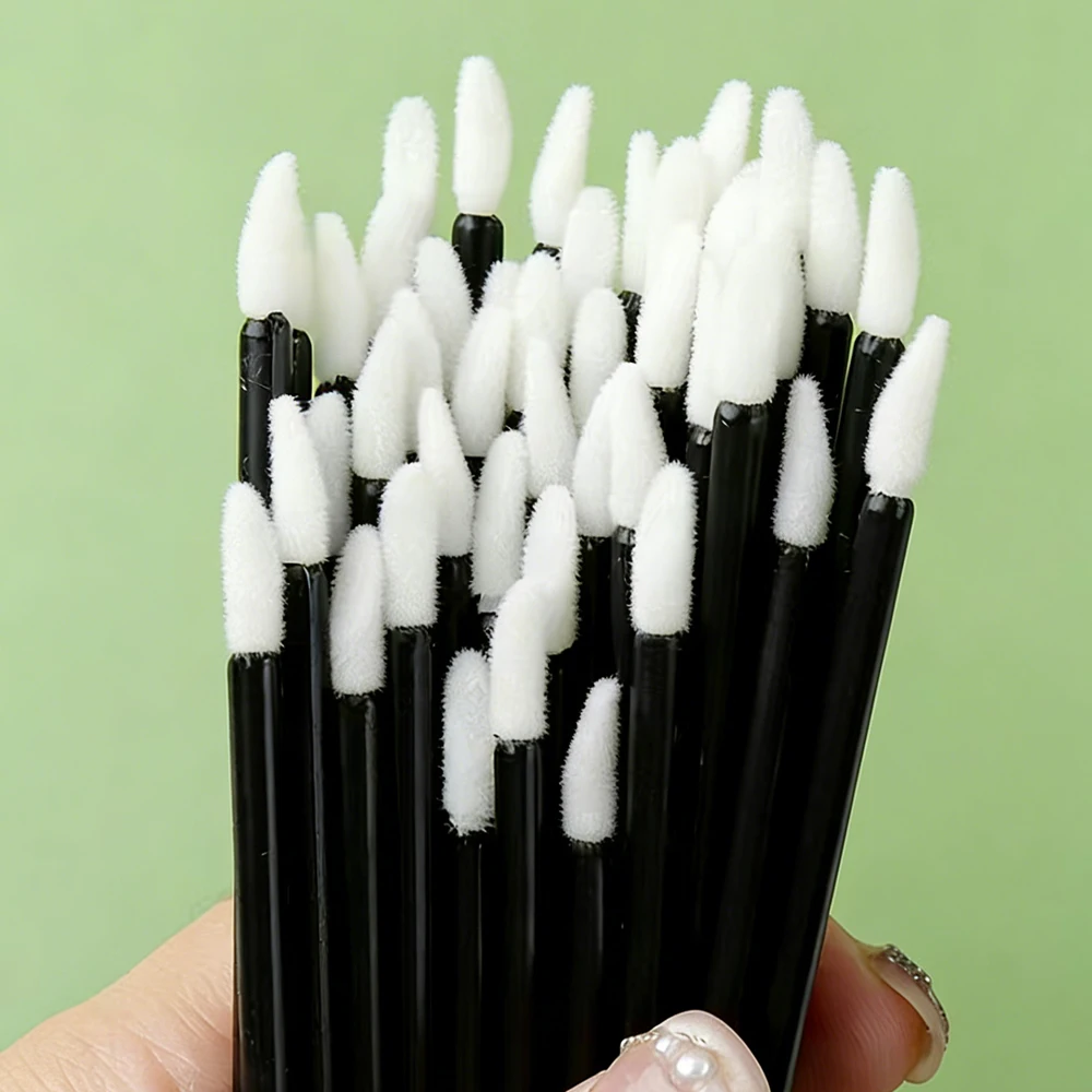 50개 일회용 립 브러쉬 휴대용 속눈썹 연장 마스카라 어플리케이터 립 글로스 립스틱 사선형 브러쉬 화장 도구