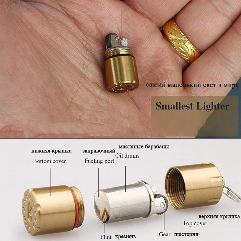 Mini Kerosene Lighter Mini Key Chain Lighter Grinding Wheel Flint Fingertip Creative Pendant Outdoor Survival Tool Men\'s Gift