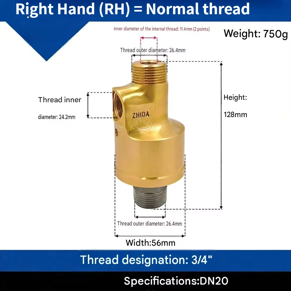 HS-G20-8 3/4-1/4 Inch 2 Way Rotating Joint Rotary Dual Passage Swivel Coupling Water Air Oil Union Fitting