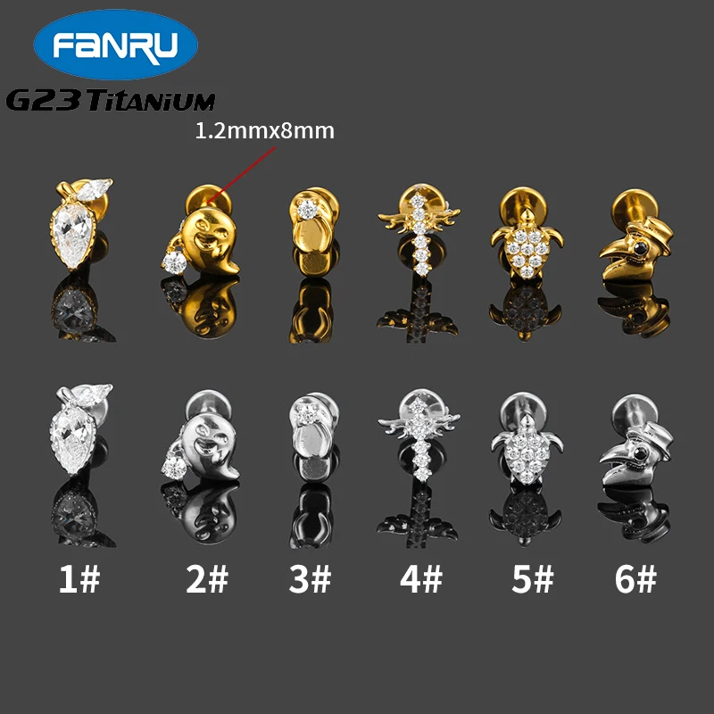 

1PC G23 Titanium Piercing Labret Implant Grade Lip Stud CZ Turtle Water Drop Internal Thread Ear Stud Helix Tragus Body Jewelry