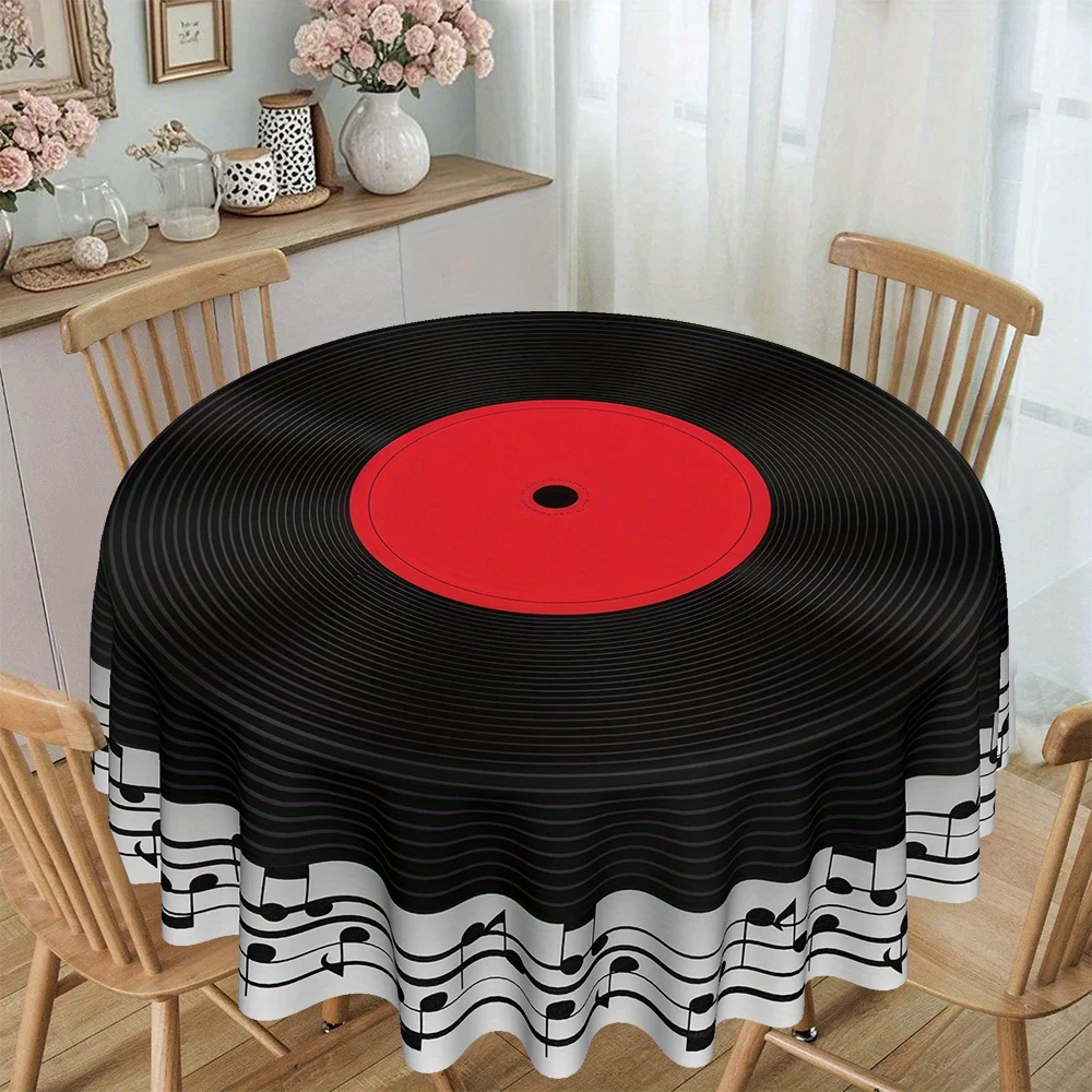 Vinyl record music pattern tablecloth, 120 grams per square meter twill polyester material, furniture protective coverxzj