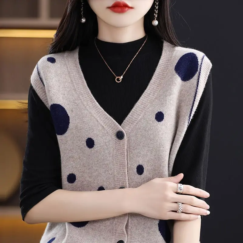 Sweater rajut wanita, kardigan rompi pakaian Interior Sweater Tank Top bawah pakaian luar