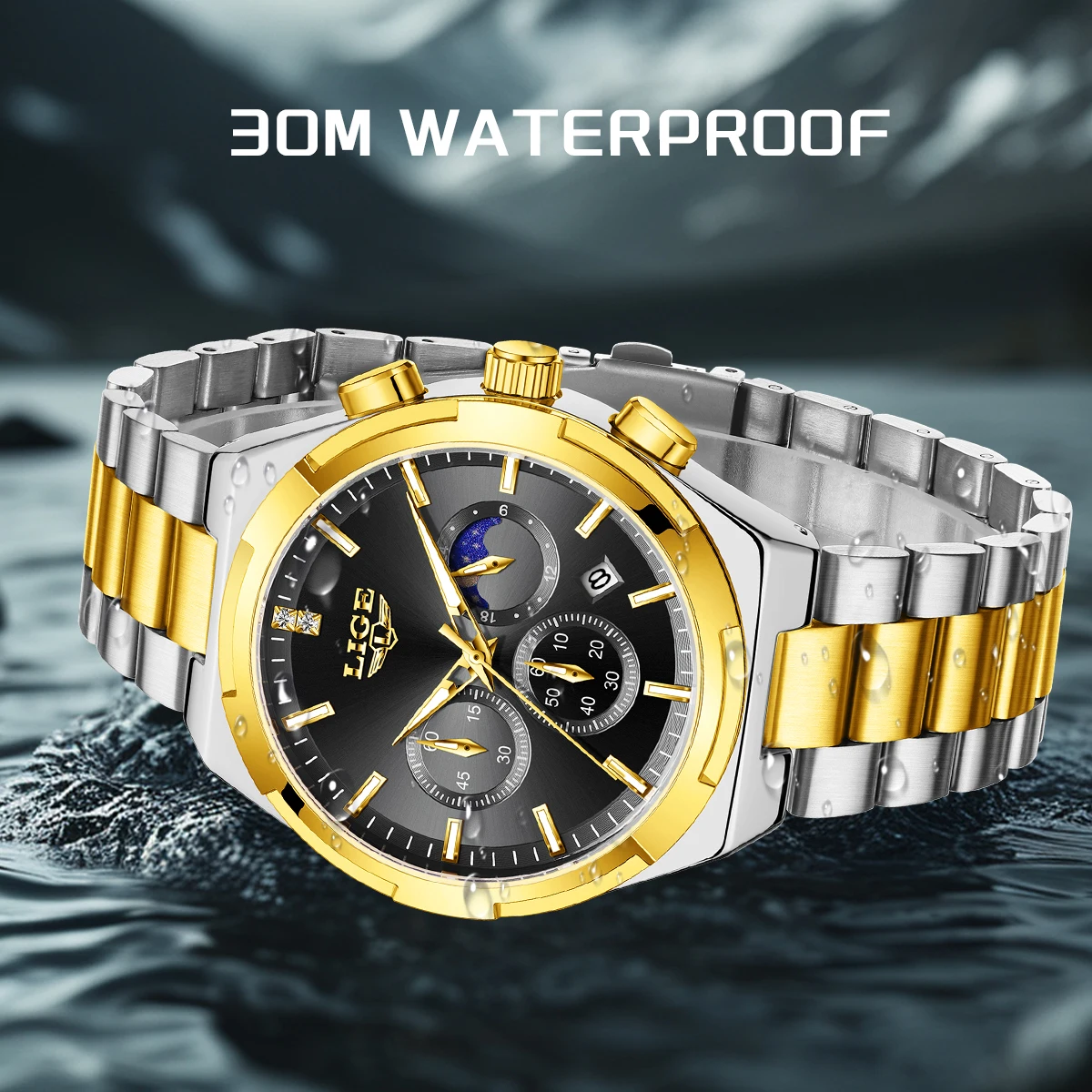 LIGE Sports Man Wristwatch Original Luminous Week Date Watch For Men Stainless Steel Luxury Men's Quartz Watches Reloj Hombre