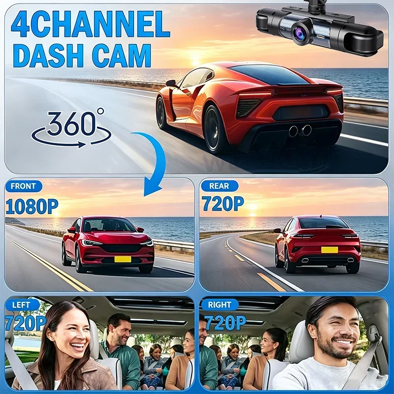 New HD 1080P 3/4 Channel Dash Cam Car Black Box Driving Recorder Super Night Vision Loop Recording G-Sensor 24H Parking Monitor