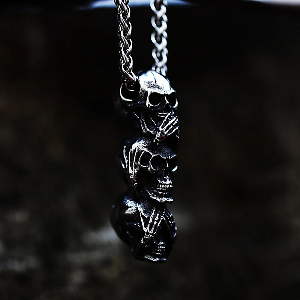 Vintage Unique Stainless Steel Black Skull Pendant Necklace For Men Women Gothic Punk Biker Fashion Jewelry Gifts Dropshipping