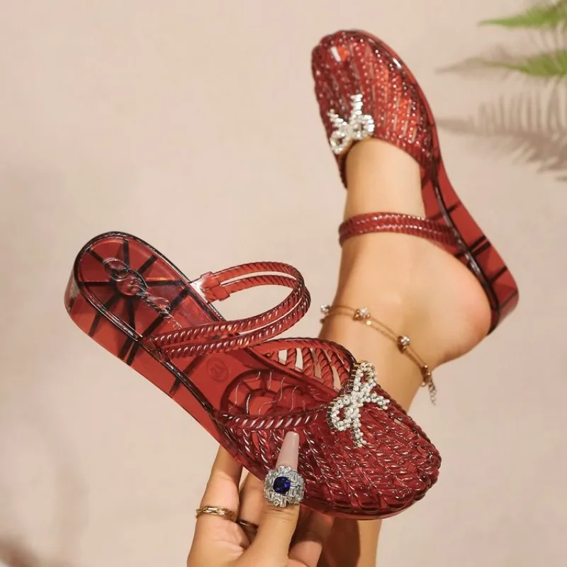 2026 Damen Glitzer-Jelly-Sandalen mit Schleifendekor Mule-Pantoffeln | Niedliche Transparente Sommerschuhe – Detail 8