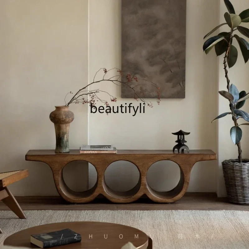 

Wabi Sabi medieval pure solid wood B & B hotel designer living room display decorative bench H H