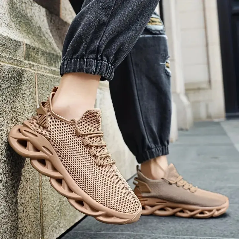 Men Sports Running Black Jogging Shoes Casual Sneakers Brown Outdoor Breathable Mesh Women Light Shock-absorption Black Tennis