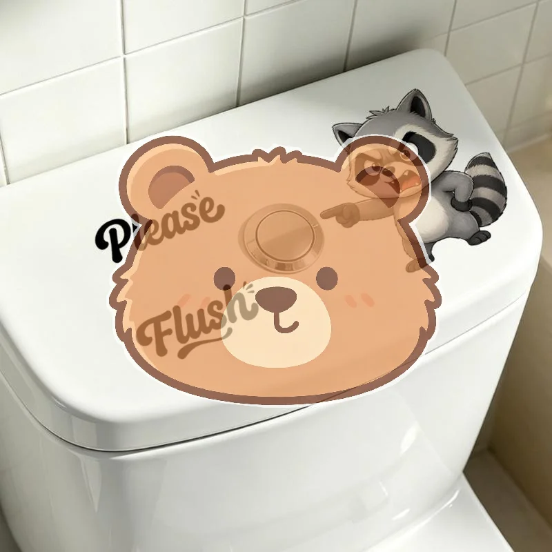 Toilet Stickers Funny Cartoon Press To Flush Waterproof Peel & Stick Easy Remove Decals for Home Bathroom Renovation