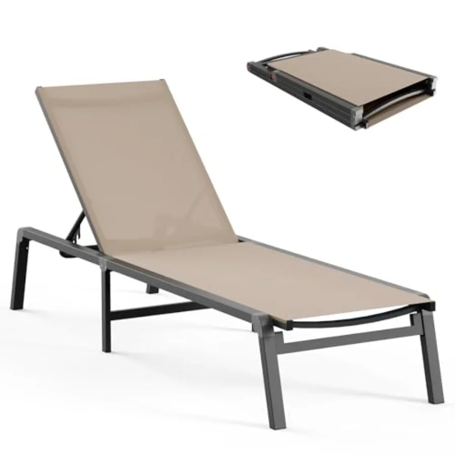 

Aluminum Chaise Lounge Ourdoor - Foldable and Assemble Free Outdoor Lounge Chair with 5 Adjustable Backrest, Patio Lounge Chair