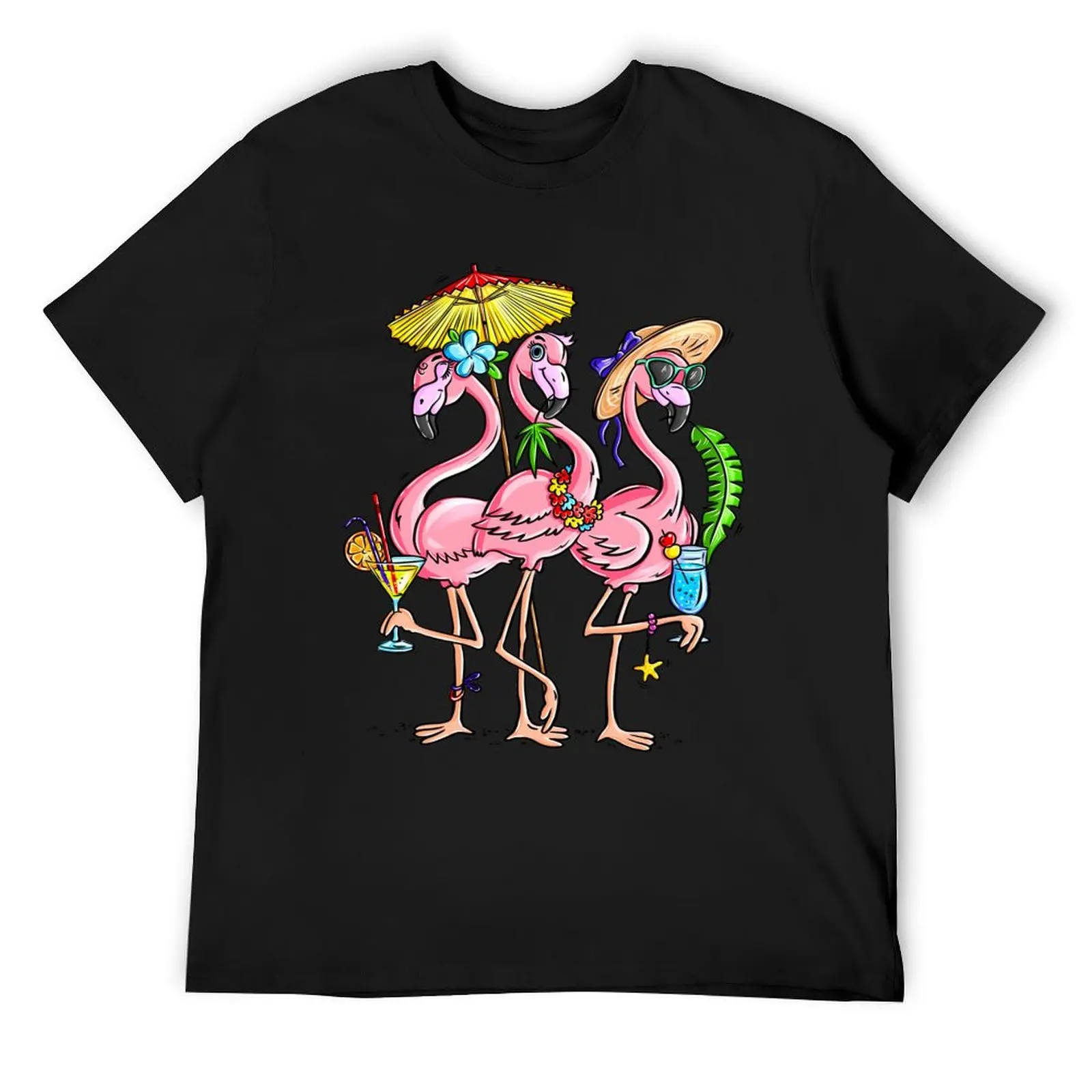

Pink flamingos Beach T-Shirt summer clothes street wear oversize t-shirts man vintage graphic tee plus size men clothing