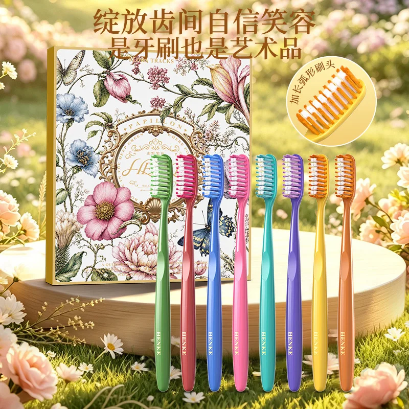 Extended curved brush head, high-efficiency large-head cleaning filament toothbrush for household use, 8 pieces for adults