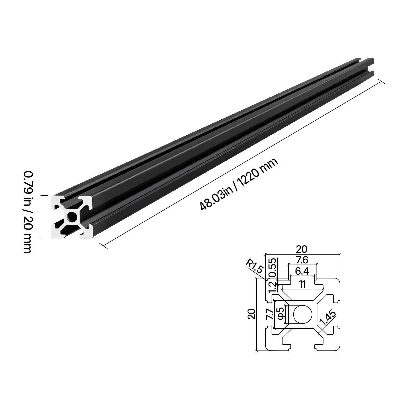 10PCS 2020 Aluminum Extrusion Profile, 48 Inch 1220 mm, T Slot European Standard Anodized Linear Rail, High-Strength Extruded Aluminum Rail, for 3D Printer Parts and CNC DIY Workbench, Black