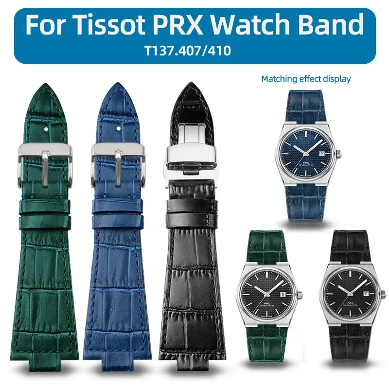 Genuine Leather Watch Strap For Tissot 1853 Prx Series Super Player T137.410 T137407 Watch Band Belt Convex Interface 12mm