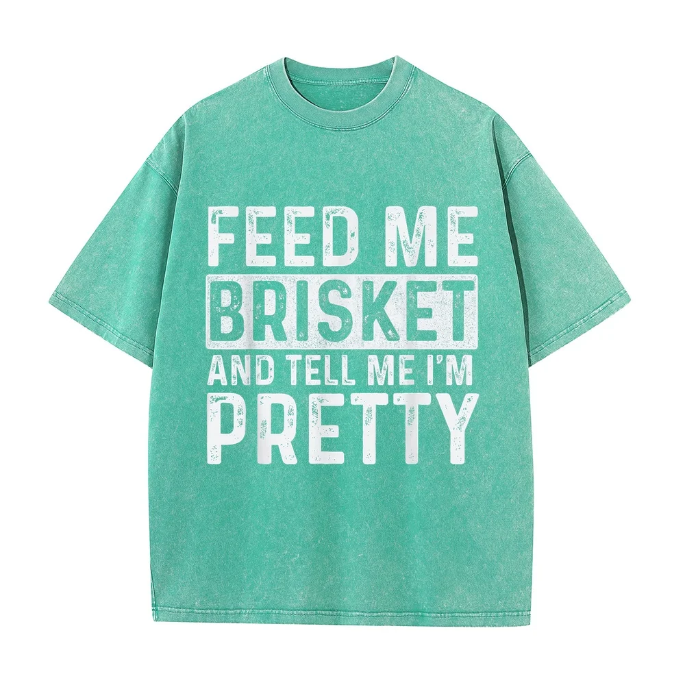T-Shirt Men's Feed Me Brisket Pitmaster BBQ Lover Smoker Grilling Funny Tops Printed Tee Shirt Casual Men Short Sleeve Clothing